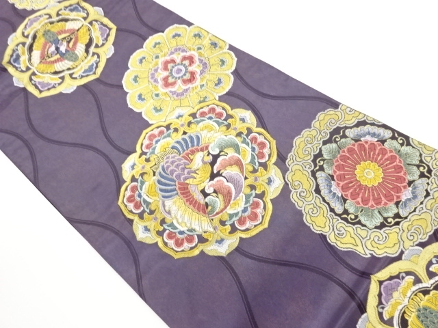 JAPANESE KIMONO / FUKURO OBI / SILK / WOVEN TATEWAKU & FLORAL CRSET & PHOENIX